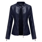 Elegante Lederjacke mit Rundhalsausschnitt und Knopfverschluss