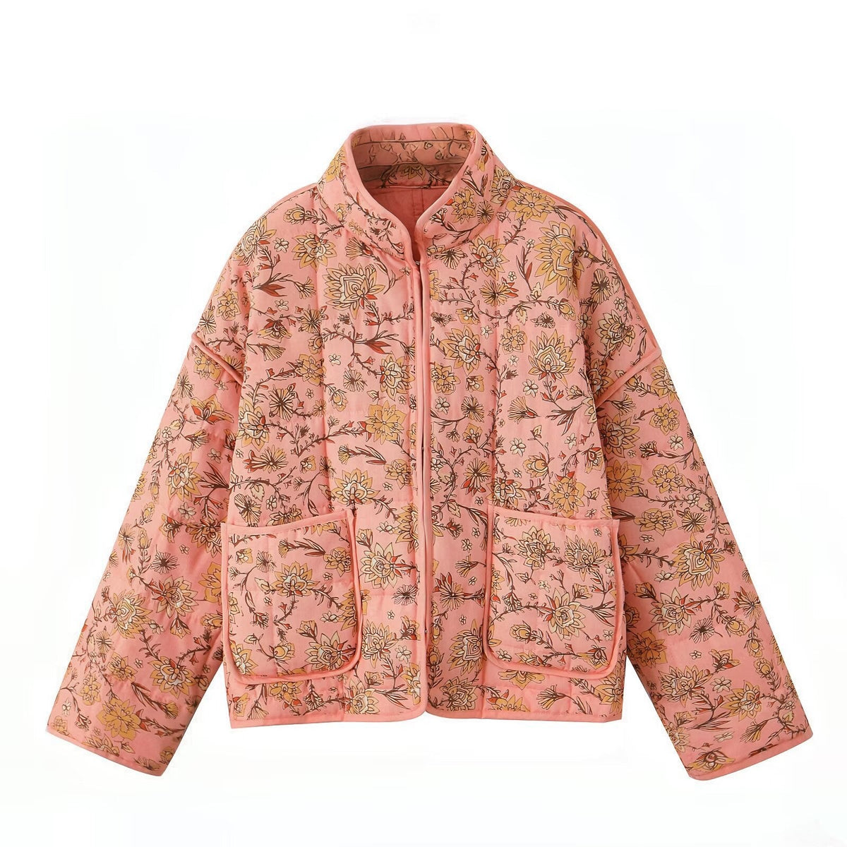 Jacke mit Blumenmuster, Patchwork und Stehkragen