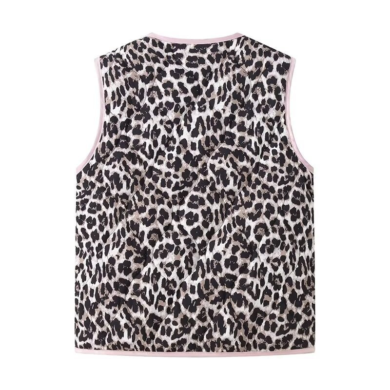 Jeansweste mit Leopardenmuster, Schleifendetails und lockerer Passform