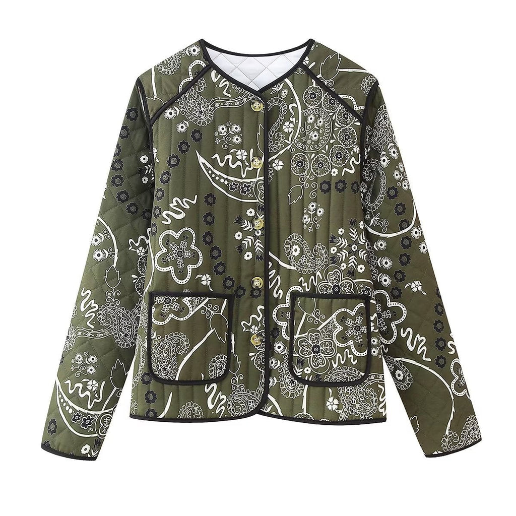 Steppjacke mit Blumenmuster und Ethno-Muster