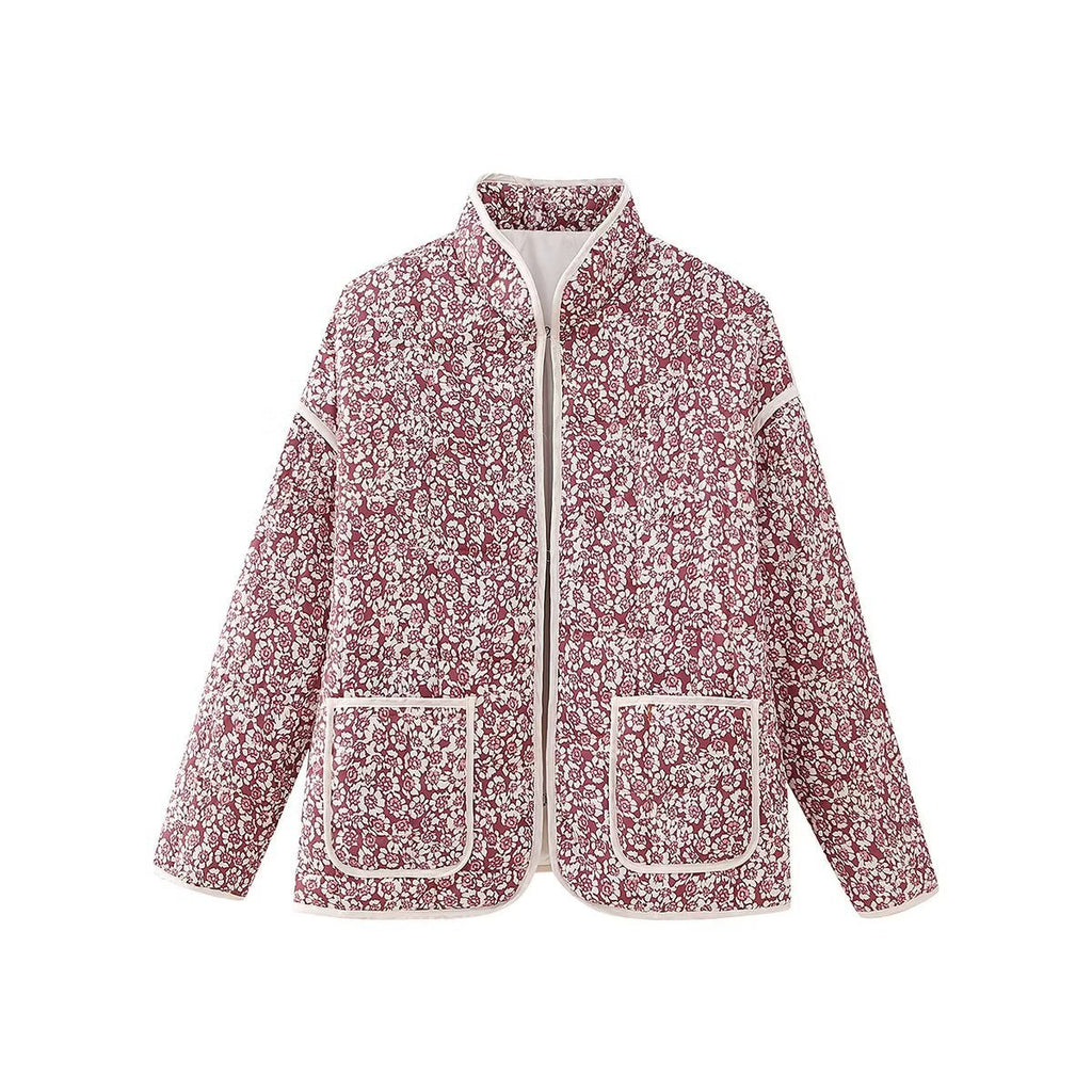 Jacke mit Blumenmuster, Taschen und überschnittenen Schultern in Lila