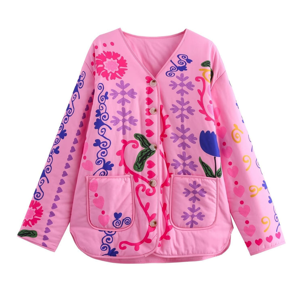 Jeansjacke mit Graffiti-Print und Taschen