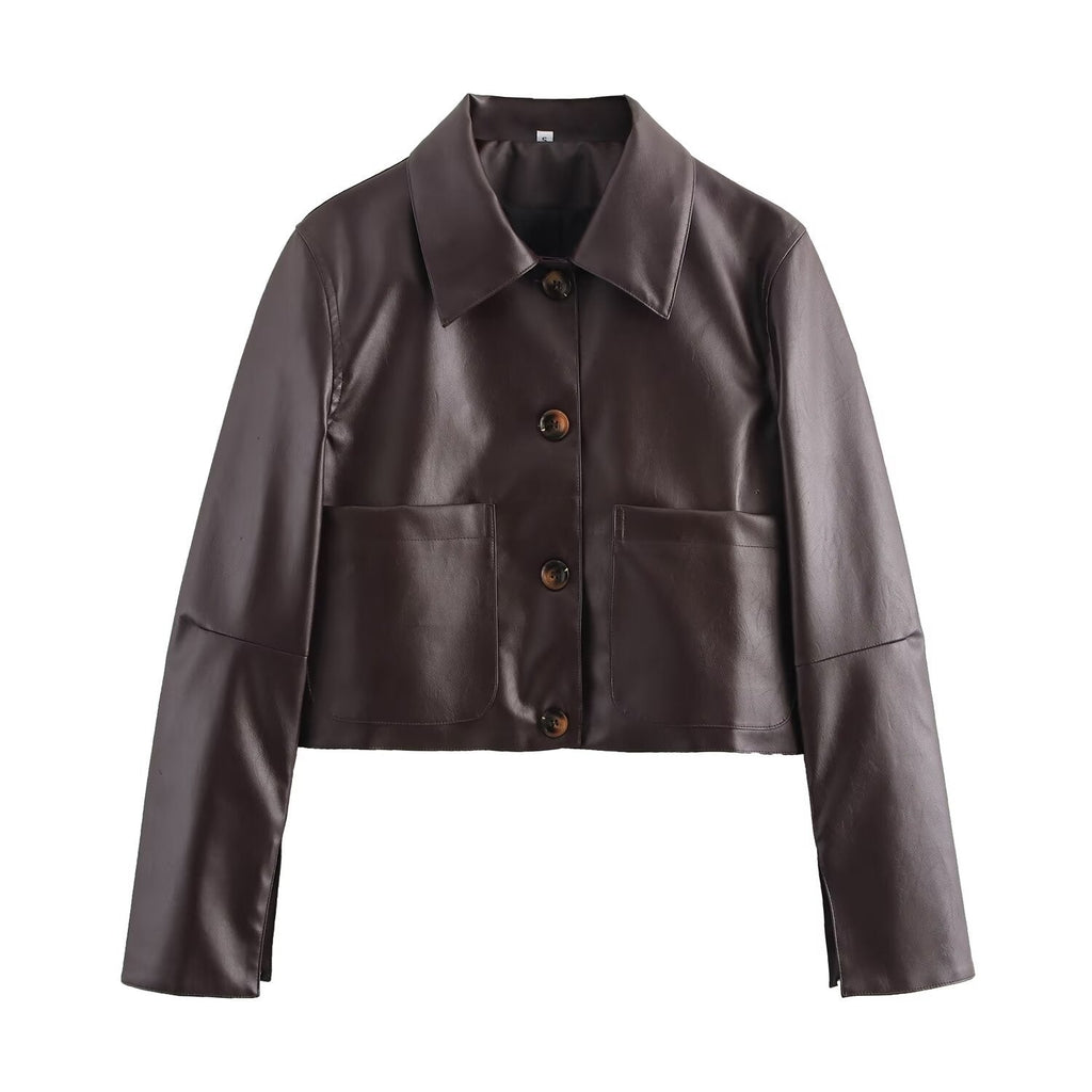 Einfarbige Lederjacke mit klarer Optik