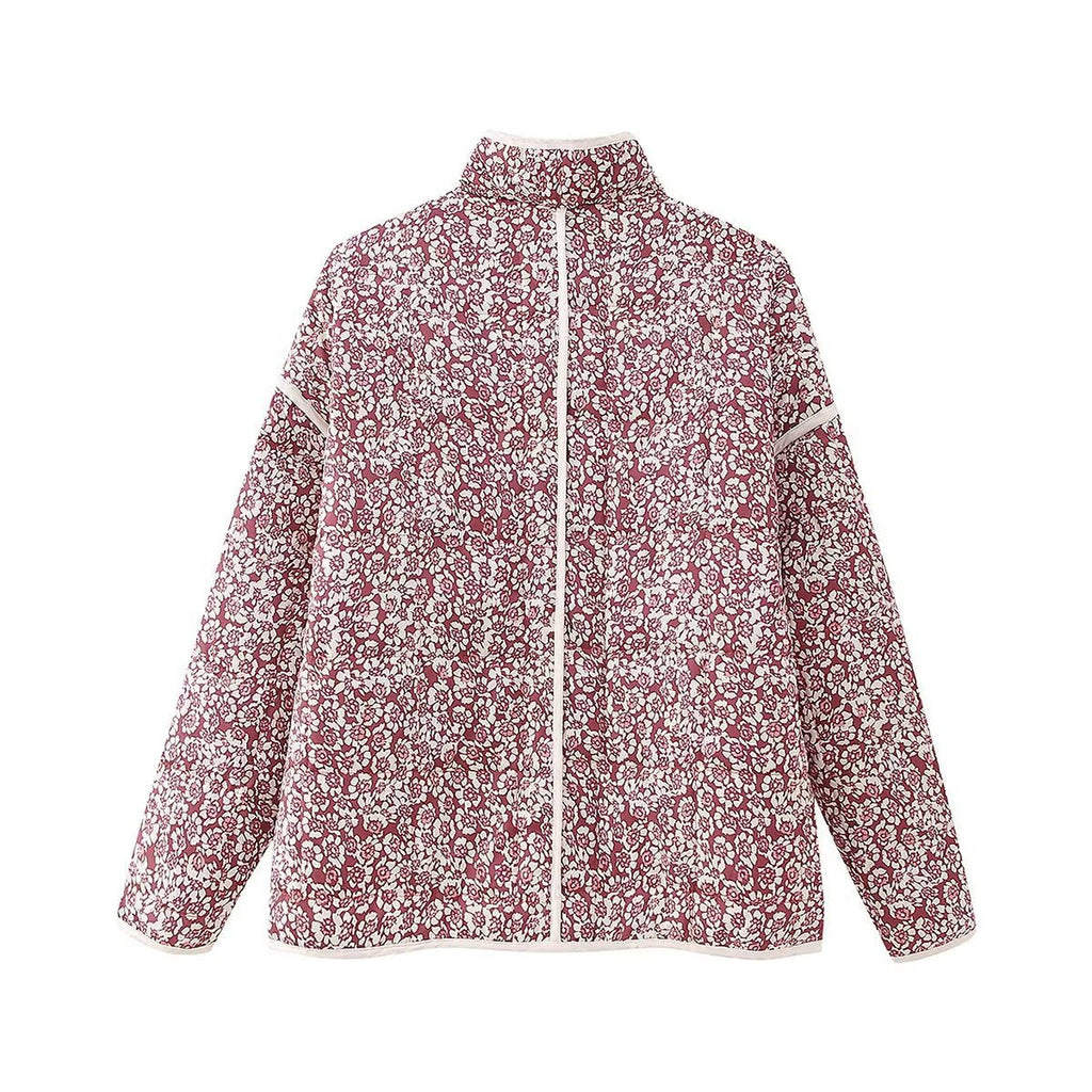 Jacke mit Blumenmuster, Taschen und überschnittenen Schultern in Lila