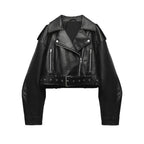 Kurze Damen-Bikerjacke mit Gürtel und Crossover-Verschluss - Zaireth