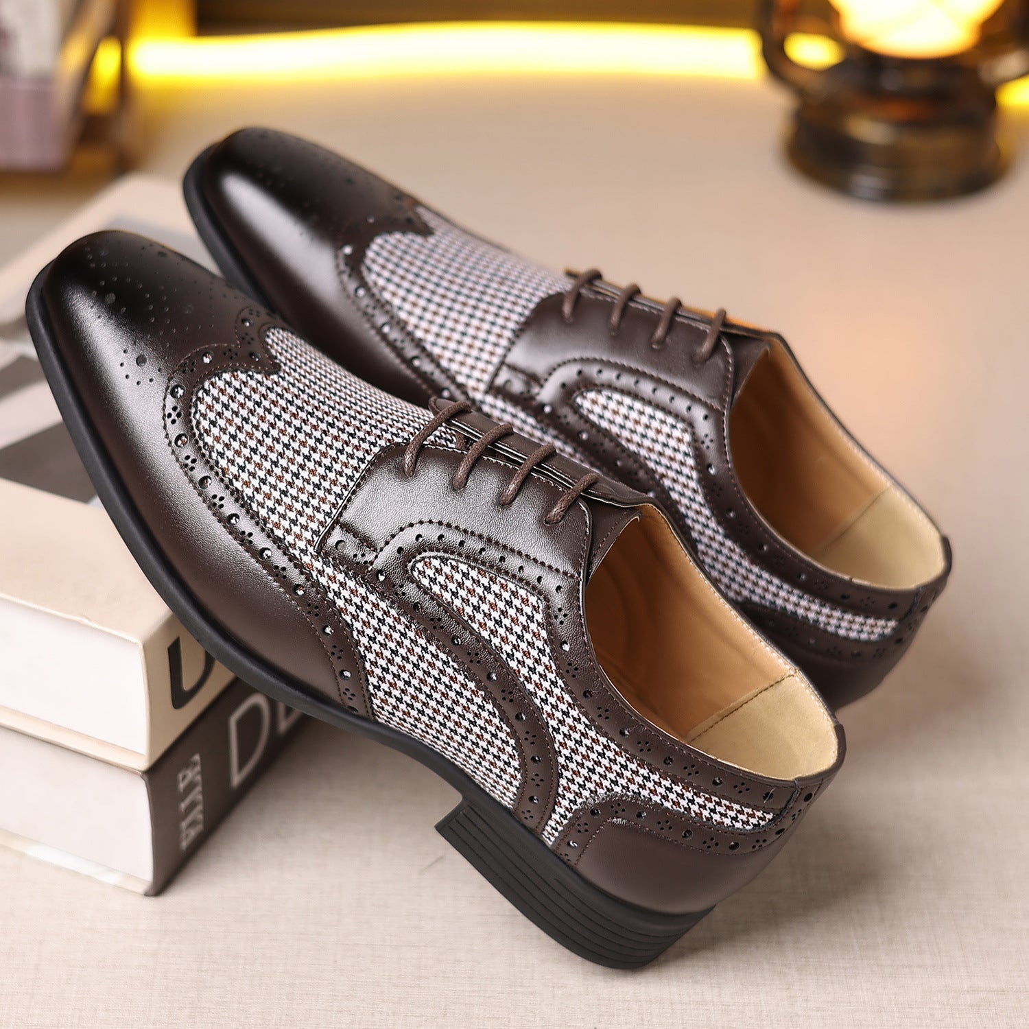 Herren Leder Oxford Schuhe mit Karomuster - Henrik
