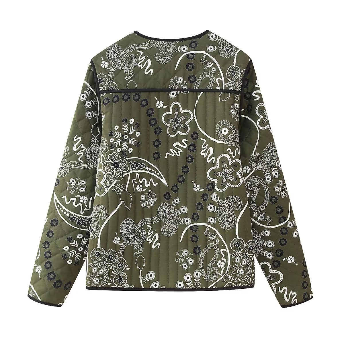 Steppjacke mit Blumenmuster und Ethno-Muster