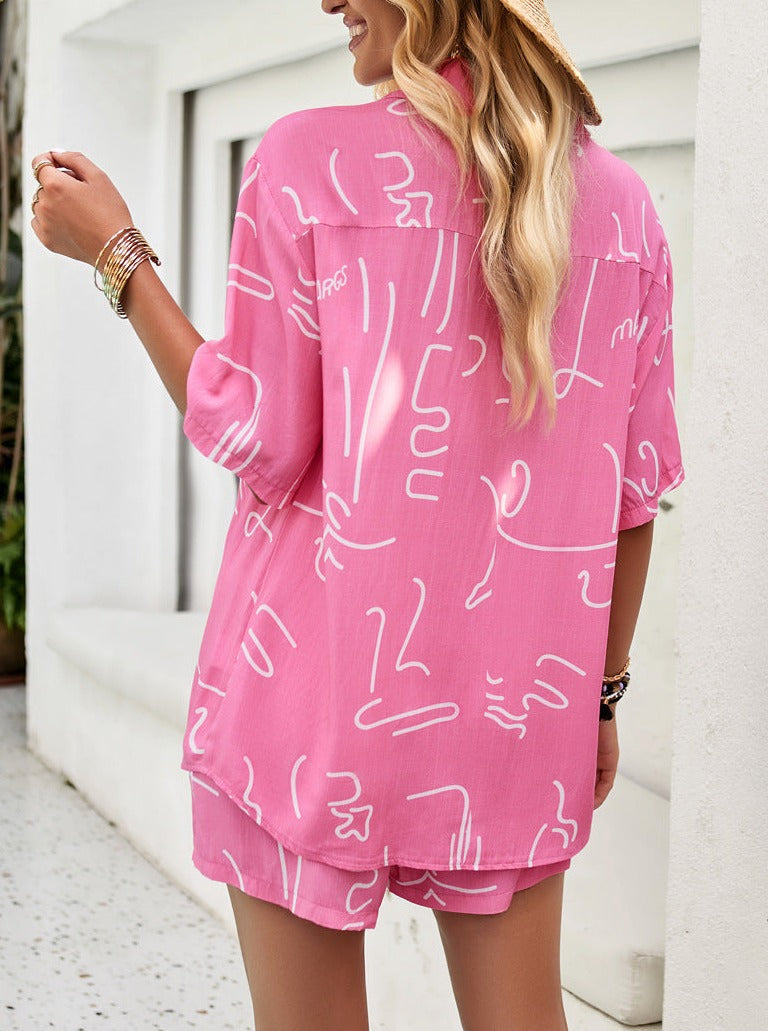 Adrienna - Set aus Hemd und Shorts mit Button-Down-Kragen und Aufdruck