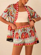 Damen Frühjahr gedruckt Kimono kurz und Shorts Set - Arlena