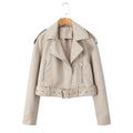 Kurze Damen-Bikerjacke mit Gürtel und Crossover-Verschluss - Zaireth