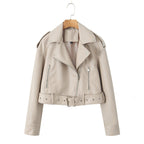 Kurze Damen-Bikerjacke mit Gürtel und Crossover-Verschluss - Zaireth