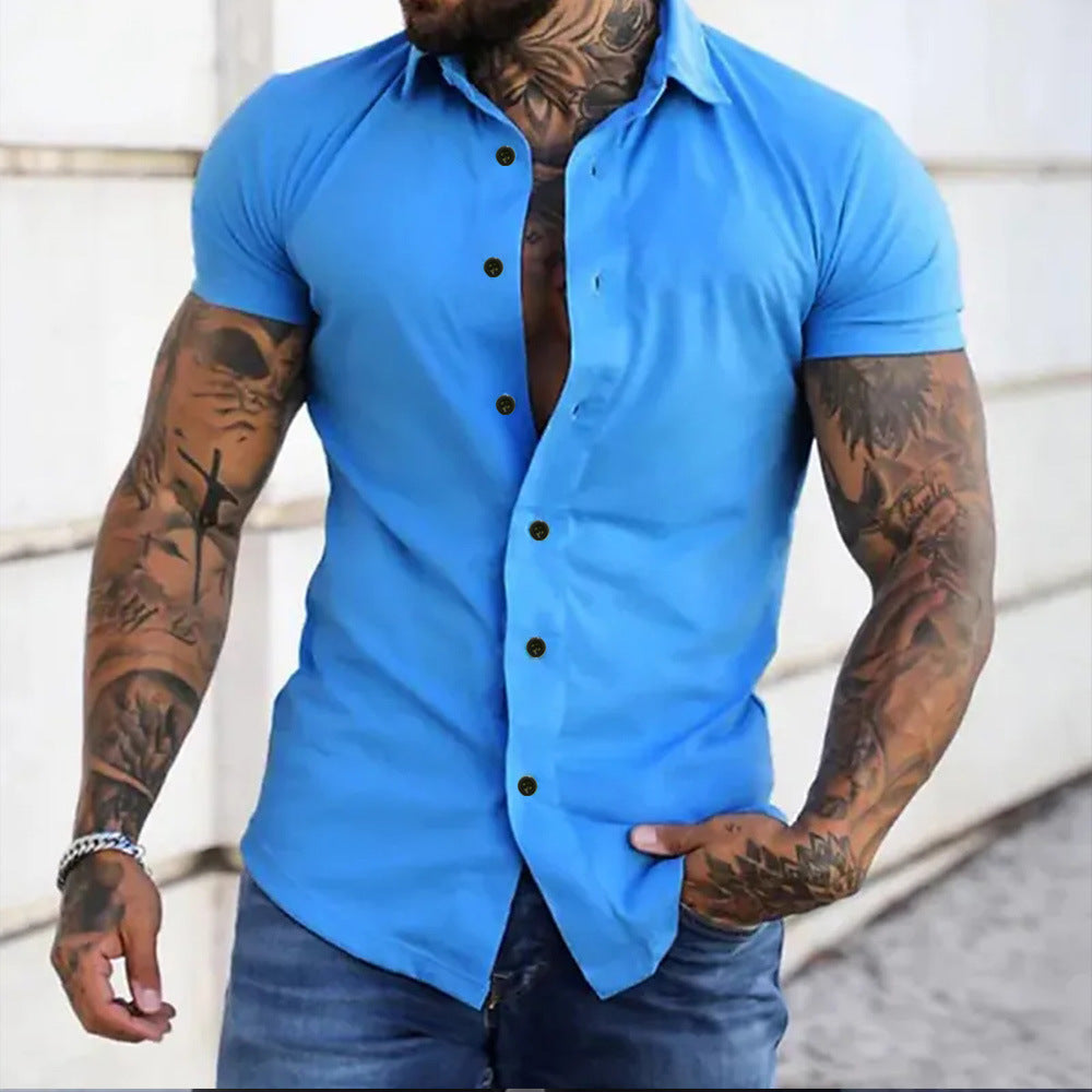 Fyn - Herren Slim Fit Kurzarm einfarbig Fitness Shirt
