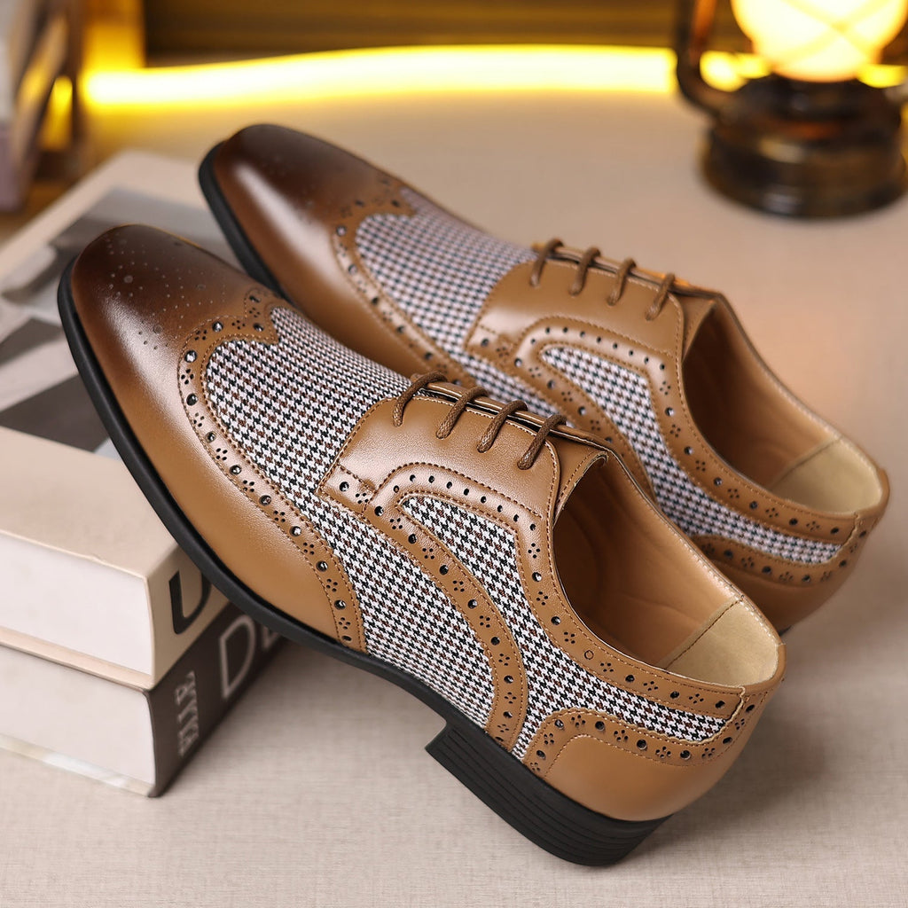 Herren Leder Oxford Schuhe mit Karomuster - Henrik