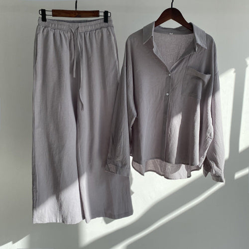 Anja - Baumwoll-Leinenhemd und hochtaillierte Hose im Set