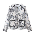 Steppjacke mit Blumenmuster und Ethno-Muster