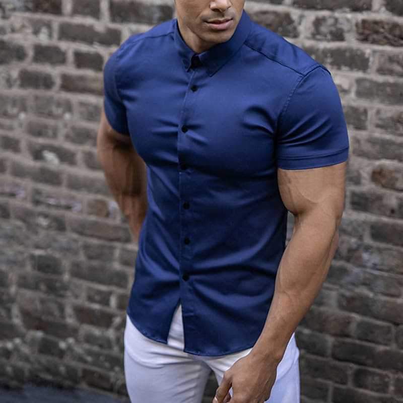 Fyn - Herren Slim Fit Kurzarm einfarbig Fitness Shirt