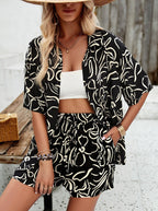 Adrienna - Set aus Hemd und Shorts mit Button-Down-Kragen und Aufdruck