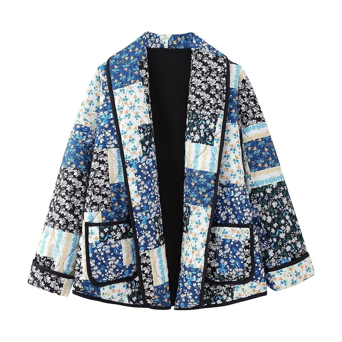Jacke mit Blumenmuster, Patchwork und Reverskragen