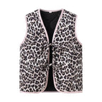 Jeansweste mit Leopardenmuster, Schleifendetails und lockerer Passform