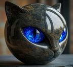 Elinas Auge – Mystische Katzenskulptur aus poliertem Marmor