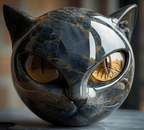 Elinas Auge – Mystische Katzenskulptur aus poliertem Marmor
