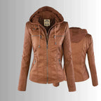 Elegante Biker-Lederjacke mit Kapuze