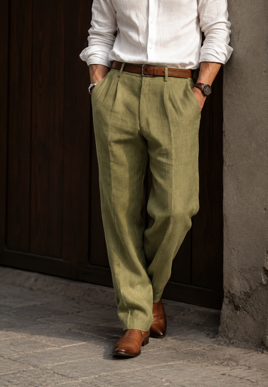 Herrenhose aus Leinen, gerader Schnitt mit Bundfalten – Manuel