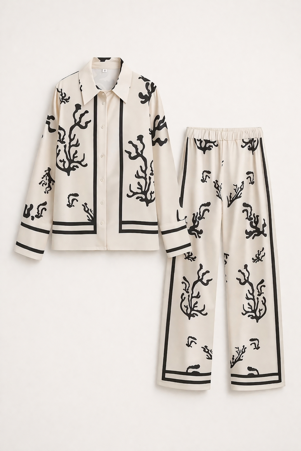 Damen Set Bluse weite Hose eleganter Druck - Peony