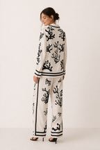 Damen Set Bluse weite Hose eleganter Druck - Peony