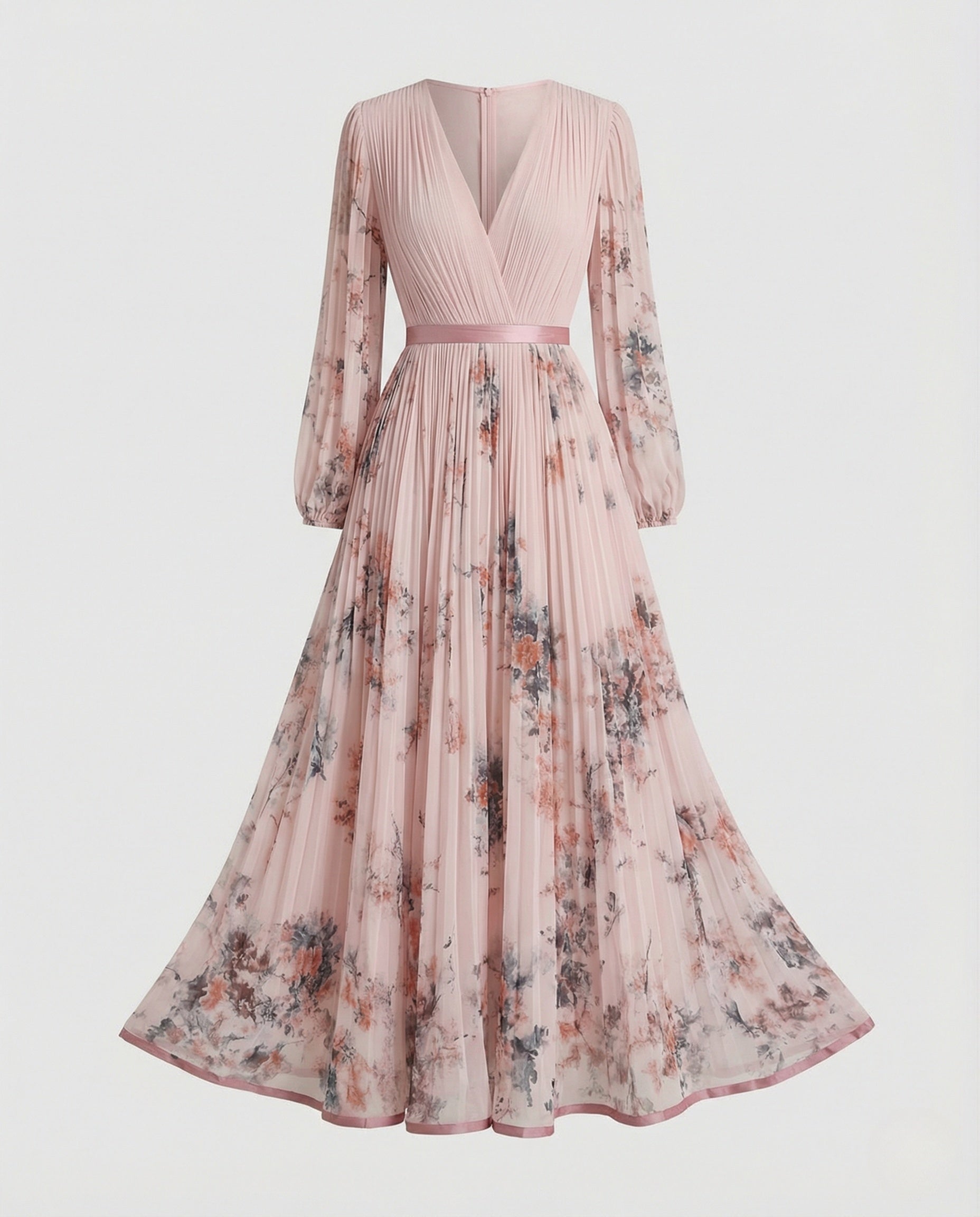 Plissiertes Maxikleid mit langen Ärmeln und überkreuztem Ausschnitt für Damen - Alwine