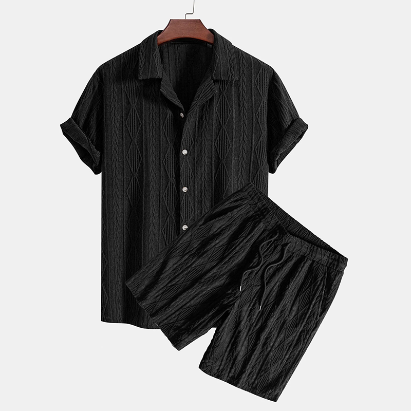 Kubanisches Jacquard-Hemd und Shorts-Set
