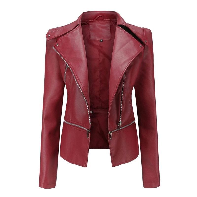 Lederjacke im Gothic-Stil mit Revers und Reißverschluss
