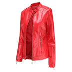 Elegante Lederjacke mit Rundhalsausschnitt und Knopfverschluss