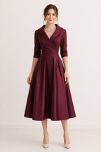 Damen Midikleid mit überkreuztem Ausschnitt und eleganten Ärmeln - Liesel