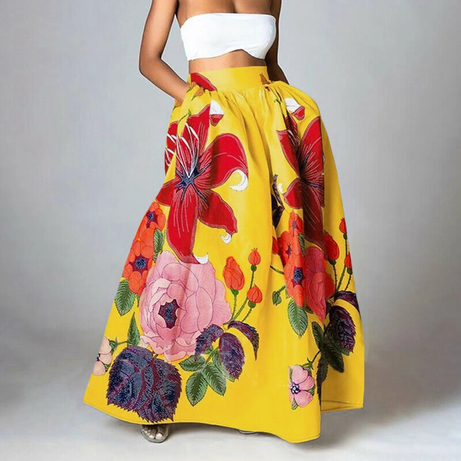 Damen Maxi-Rock mit Blumenprint, hochtailliert und stylisch