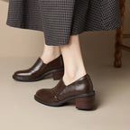 Damen Leder Slipper mit breitem Absatz und runder Spitze - Maelle