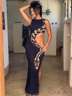 Azaiza - Langes bedrucktes Kleid aus Pythonleder