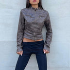 Vintage-Kunstlederjacke mit Reißverschlusstaschen