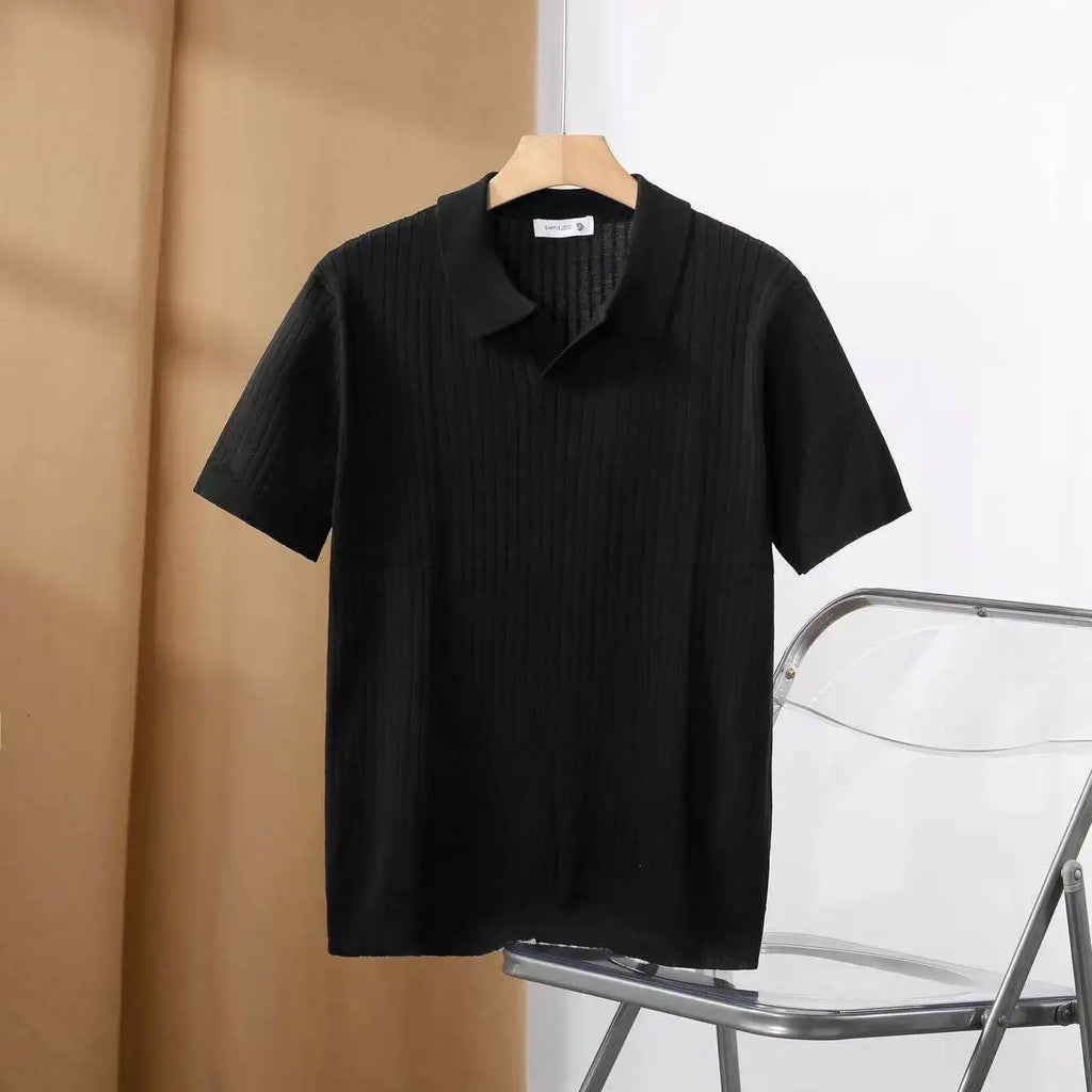 Herren-Poloshirt in schmaler Passform mit vertikaler Struktur und breitem Kragen - Darel