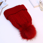 Damenstrickmütze mit Fleecefutter und Bommel - Sauly