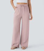 Weite Leinenhose für Damen mit Gummizug in der Taille und verstellbarem Kordelzug - Brisa