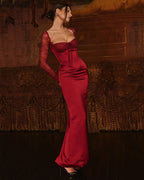 Florence - Langes Kleid mit langen Ärmeln in Weinrot und Spitze