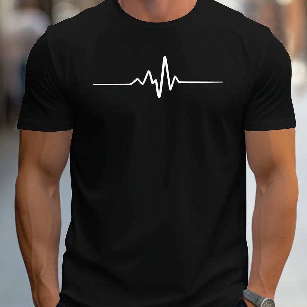 Herren Slim-Fit Kurzarm T-Shirt mit Herzschlag-Print