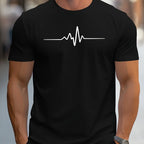 Herren Slim-Fit Kurzarm T-Shirt mit Herzschlag-Print