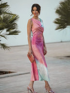 Talia - Tie Dye-Kleid mit Schalkragen