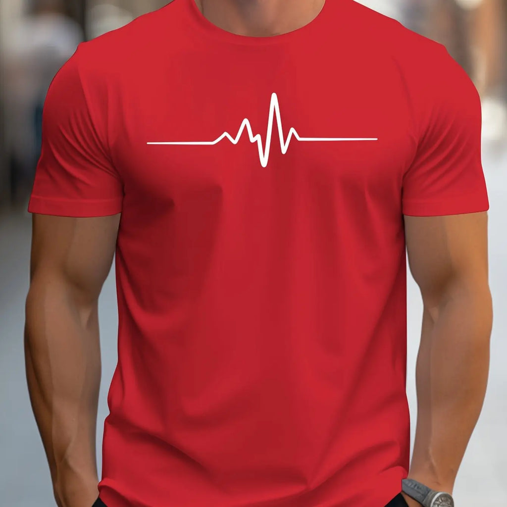 Herren Slim-Fit Kurzarm T-Shirt mit Herzschlag-Print
