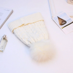 Damenstrickmütze mit Fleecefutter und Bommel - Sauly