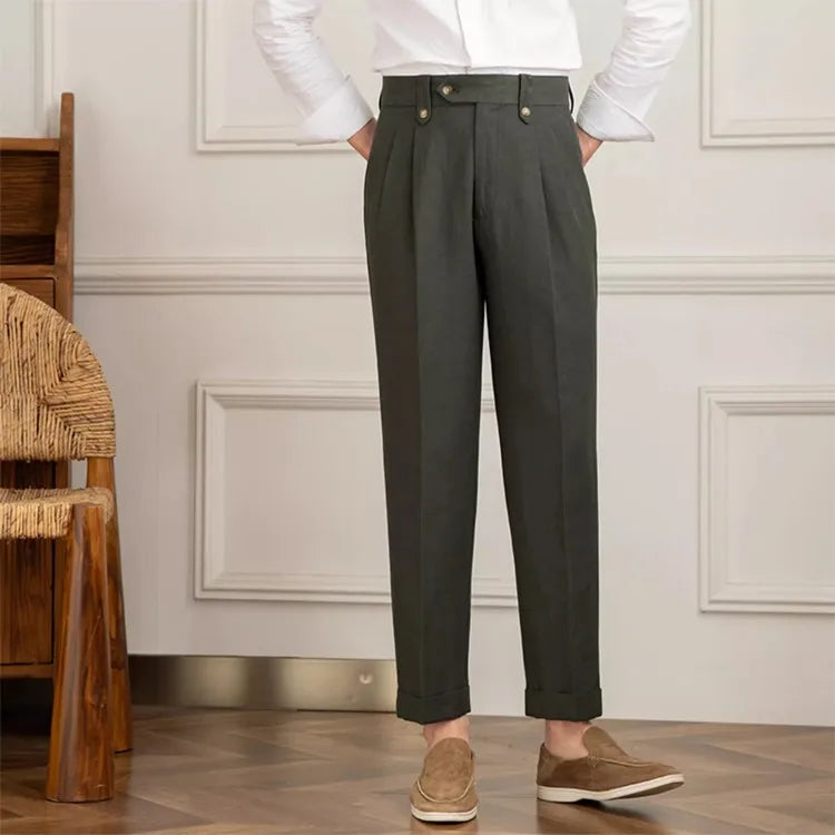 Gerade Herrenhose mit Abnähern und hoher Taille - Adrien
