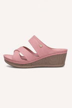 Damen-Sandalen mit Keilabsatz, Plateau und gekreuzten Riemen – Brigitte