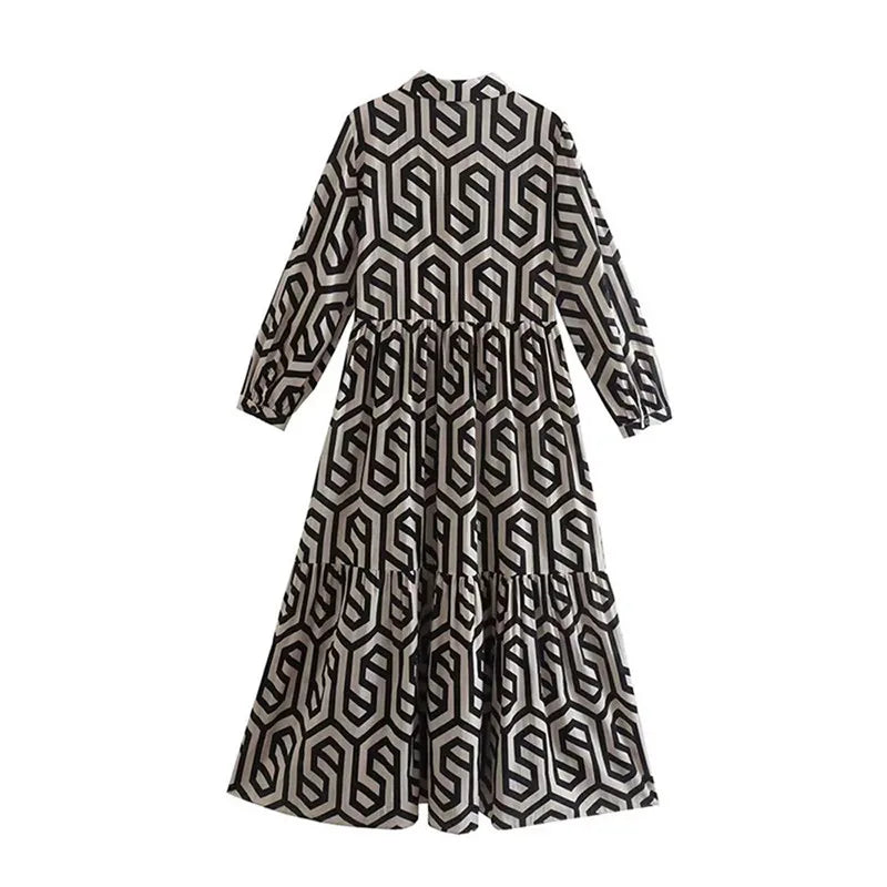 Adeline - Langärmeliges Kleid mit geometrischem Muster
